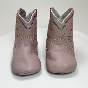 Newborn Baby Pink Leather Cowboy Boots with Rainbow Stitching Vintage